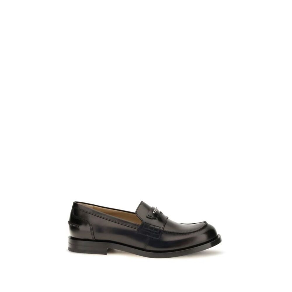 Fendi Black Calf Leather Bos Taurus Slip-On Men's Loafers